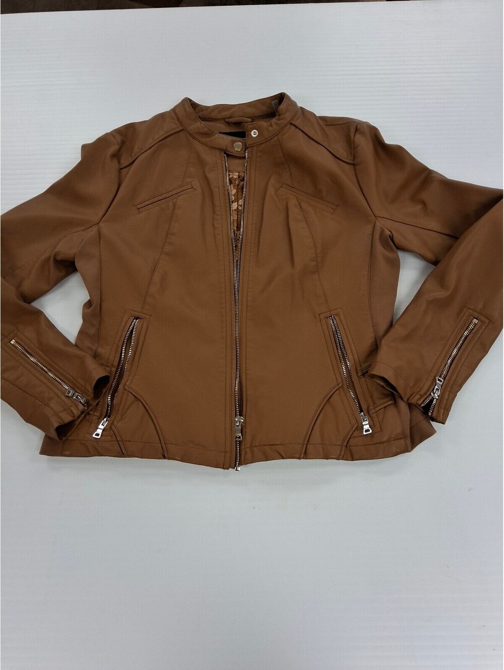Guess Women's Brown Faux Leather Moto Jacket Size XL